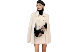 CHARTOU Women's Elegant Poncho Double-Breast Slit Sleeve Flowy Wool Blend Cape Cloak Coat