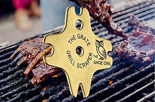 One Piece Brass Grill Cleaner - Bristleless Method to Clean Your Barbecue Grill Grates - The Grate Grill Scraper