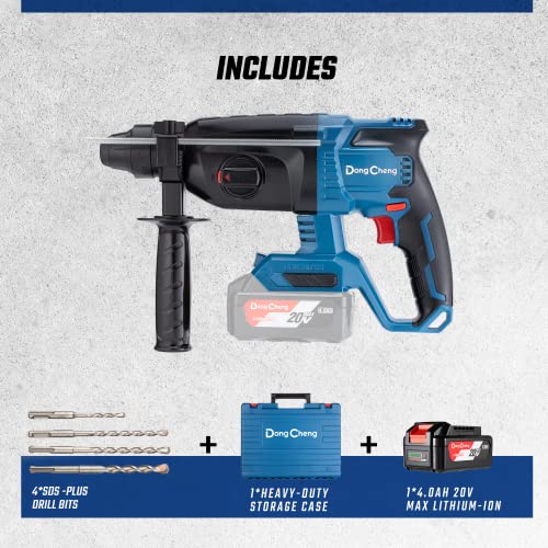 DongCheng 20V Max bürstenloser Bohrhammer Akku Schlagbohrmaschine Schlagenergie 2,7 J mit 4 SDS Plus Wechselfutter, 4 Ah Batterie und 2 A Ladegerät DCZC04-24 (EA-03)