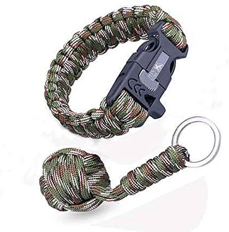 Paracord Firestarter Survival Bracelet Comouflage | flint fire starter scraper knife whistle for outdoor hunting hiking camping boating fishing and Emergency by Plus Ultra
