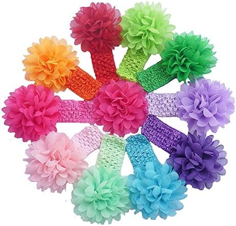 QM Sweet princess Baby Girl's Headbands with Chiffon Flower Petal (Pack of 10)