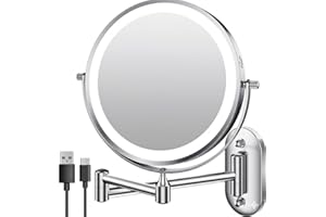 Rechargeable Wall Mounted Makeup Mirror 20x with Lights – 8-Inch Double Sided Vanity Mirror, 3 Color Lighting Modes, Touch Di