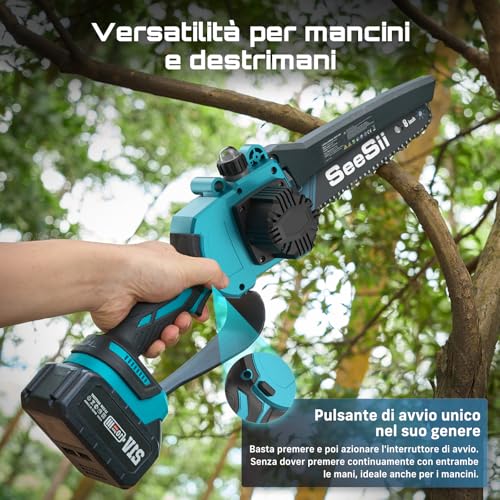 SEESII PS810 8 Inch Cordless Telescopic Chainsaw & Mini Chainsaw, 2-in-1 Electric Pruning with Rod, Reaches up to 16 Ft Mini Brushless Saw for Garden Cutting