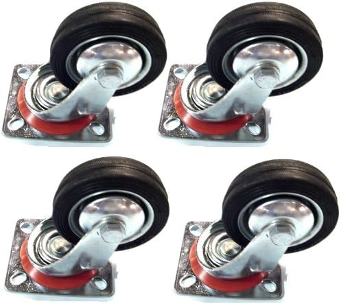 4 Pack 3" Swivel Caster Wheels Rubber Base with Top Plate & Bearing Heavy Duty