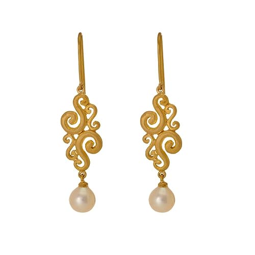 22k (916) Yellow Gold and Pearl Drop Earrings for Women