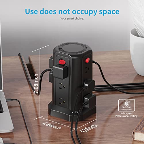 Power Strip Surge Protector Tower with 1800J Protection,12 AC Multiple Outlets Power Tower,6.5FT Extension Cord Flat Plug, for Smartphone Home Office Tablet Dorm Room