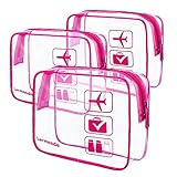 3pcs Lermende Clear Toiletry Bag TSA Approved Travel Cosmetic Makeup Bags Luggage Carry On Airport Airline Compliant Bags - Rose