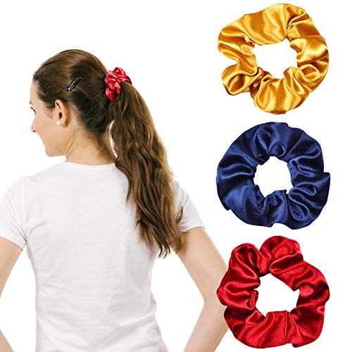 Bersiler Satin Hair Scrunchies, Hair Ties for Women Teenage Girls, Regular Elastic Ropes Hair Bands, Satin Hair Ties - 3 Pack