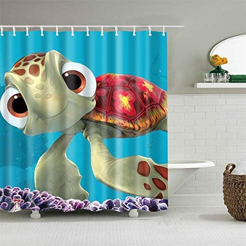 Frank Home Shower Curtain Set with Hooks Cute Vivid Sea Turtle Big Eyes Blue Bathroom Decor Mildew Resistant Antibacterial Waterproof Polyester Fabric Bathroom Accessories Bath Curtain 72 x 72 inches