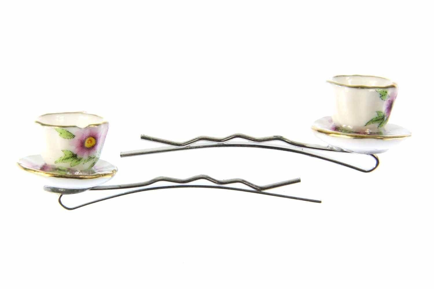 Mugs Set Of 2 Hair Clip Needles Hair Pins Miniblings Cup Mug Coffee Gold Rim