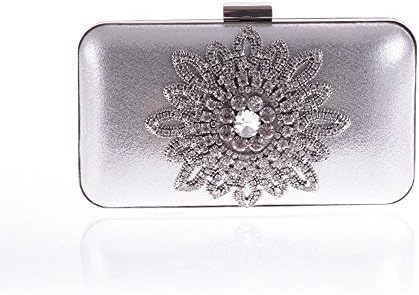 PU with Sunflower Diamond Rhinestone Crystal Evening Bag and Clutches Handbag Purse For Women Silver