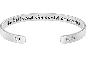 Memgift Inspirational Bracelets for Women Personalized Name Birthday Christmas Gifts for Her Engraved Cuff