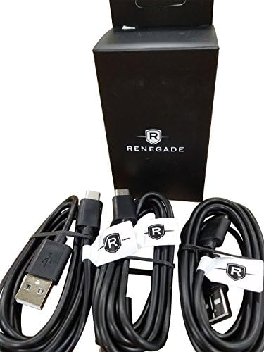 Three Renegade Fast Type C Charging Data Cables (3, 5, 10 ft) for Samsung Galaxy S8 S8+ Motorola Droid Z / Z Force / Z Play /LG G5 G6 / Google Pixel / Pixel XL / Nexus 6P / Nexus 5X - USB C - Black