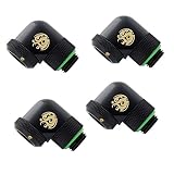 Bitspower G1/4" to Enhance Multi-Link Adapter Fitting for 12mm OD Rigid Tubing, 90&deg; Rotary (for Use with Bitspower Rigid Tubing Only), Matte Black, 4-Pack