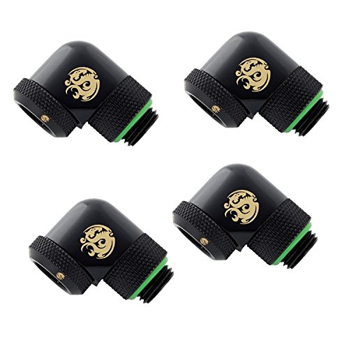 Bitspower G1/4" to Enhance Multi-Link Adapter Fitting for 12mm OD Rigid Tubing, 90&deg; Rotary (for Use with Bitspower Rigid Tubing Only), Matte Black, 4-Pack