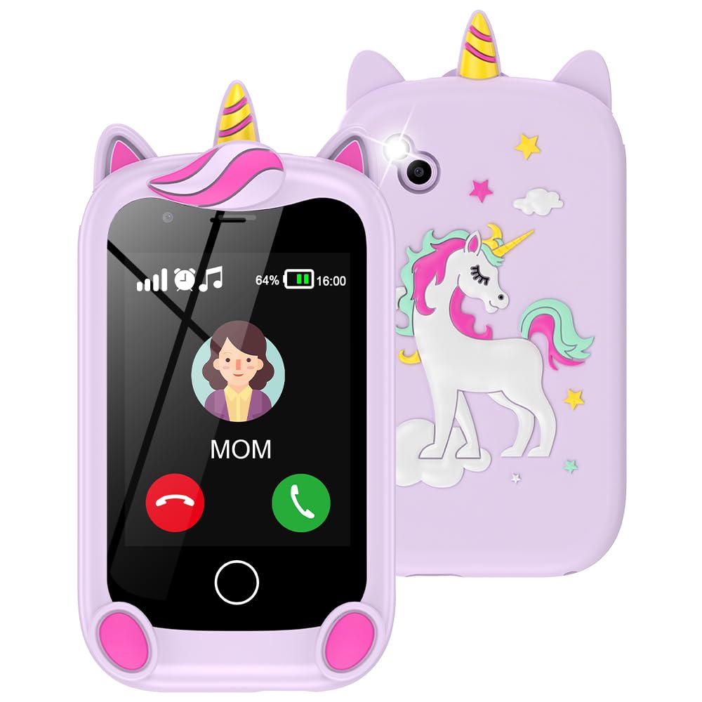 Kids Phone for Girls Boys, 2.8 Inch Touchscreen Learning Toy for Kids Age 4-12 with Phone call, Camera, Game, Music, Alarm, kids mobile phones Christmas Birthday Gifts (Matte purple)