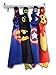 KidsLuvFun Super Hero Capes For Kids 4 Pack - Superhero Cartoon Dress Up incl. Capes Masks Felt Cuffs and 4 Sticker Packs