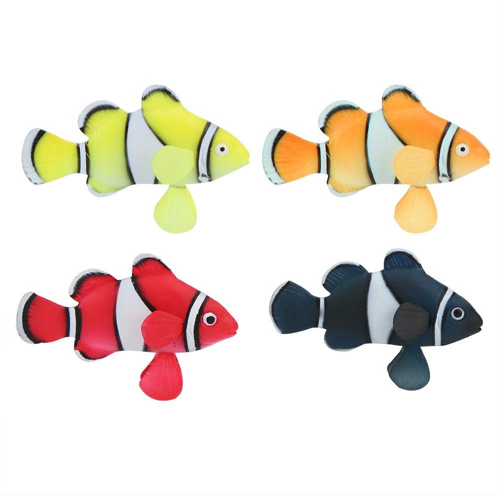 Pssopp 4pcs Lifelike Luminous Moving Artificial Clownfish for Aquarium - Silicone Floating Fake Tropical Fish Swimming Underwater Landscape Decor