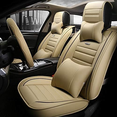 HRFHLHY Leather 5-seat car seat cover Compatible with Toyota: Corolla, Crown, Reiz, Camry, Vios, Fit, Prado, Highlander, Land Cruiser, RAV4,Beige,LandCruiser