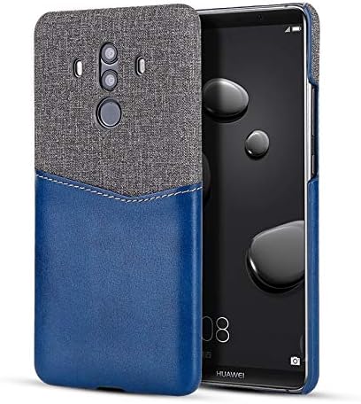 Xtanb Leather Wallet Case Minimalist Card Slot Leather Canvas Fabric Style Case Slim Fit Snap On Cover for Huawei Mate 10 Pro(Color : Blue+Gray)