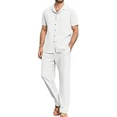 Yuyanrocks Men's 2 Piece Outfits Casual Beach Short Sleeve Button Down Shirts Loose Pant Sets Summer Vacation Walking Outfits