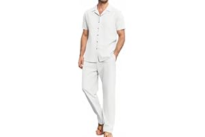 Yuyanrocks Men's 2 Piece Outfits Casual Beach Short Sleeve Button Down Shirts Loose Pant Sets Summer Vacation Walking Outfits