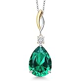 Gem Stone King 9.57 Cttw Green Nano Emerald and White Moissanite Pendant Necklace for Women | 925 Silver and 10K Yellow Gold | Gemstone May Birthstone | Pear Shape 18X13MM | With 18 Inch Chain