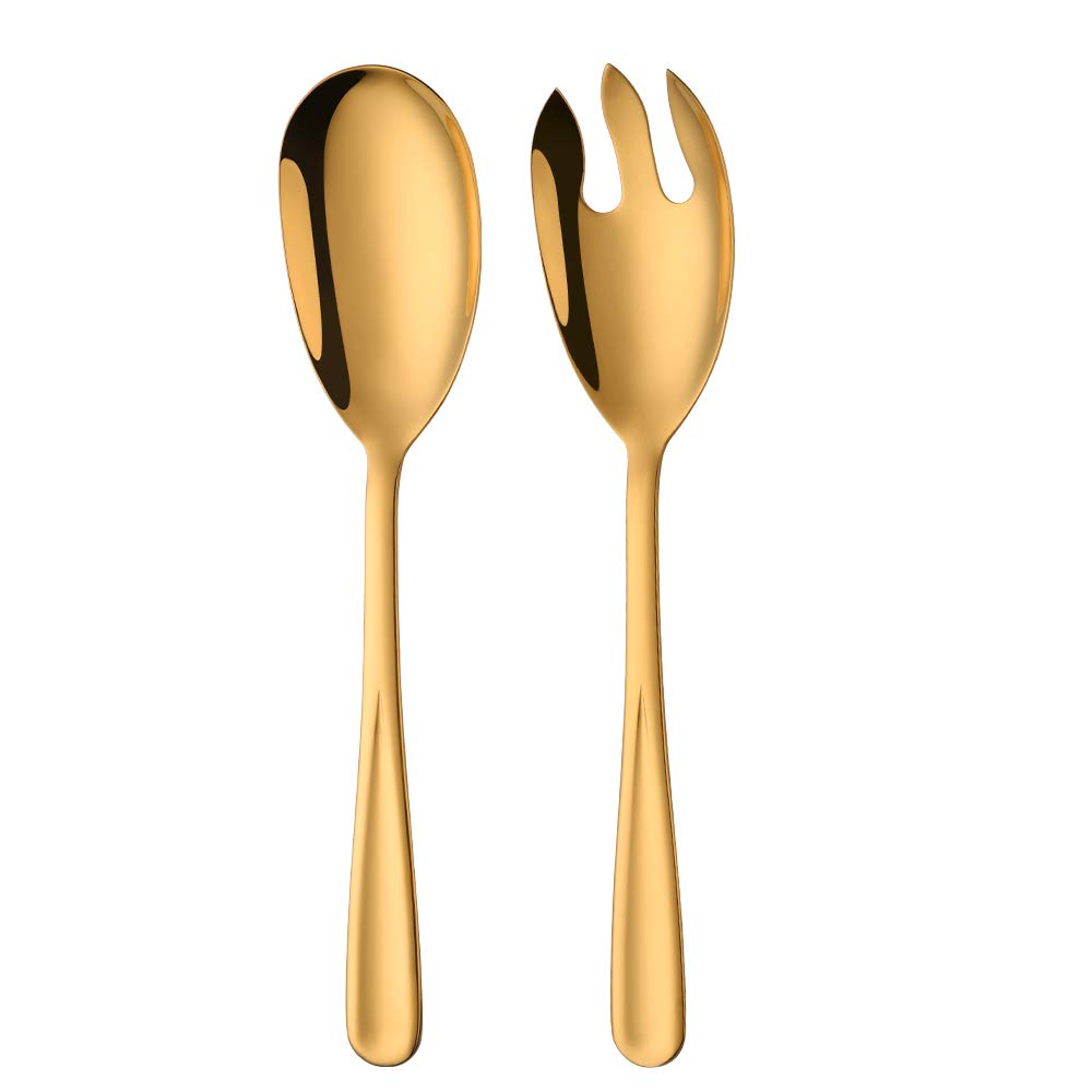 BISDARUN Salad Spoon and Fork Set Stainless Steel Salad Servers Set of 2, Gold Large Serving Spoon and Fork 30.5 cm/12 inches Length