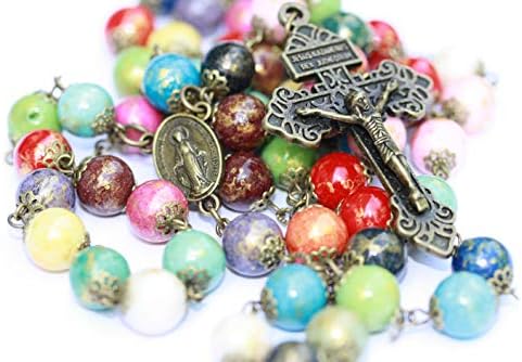 Dyed Jade Bright Colors with Gold Finish Rosary in Bronze from Oklahoma