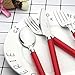 Moxinox 48 Piece Flatware Set Silverware Tableware Plastic Handle Steak Knife Spoons Forks Knives Box Fork with Cutlery Tray (Red)