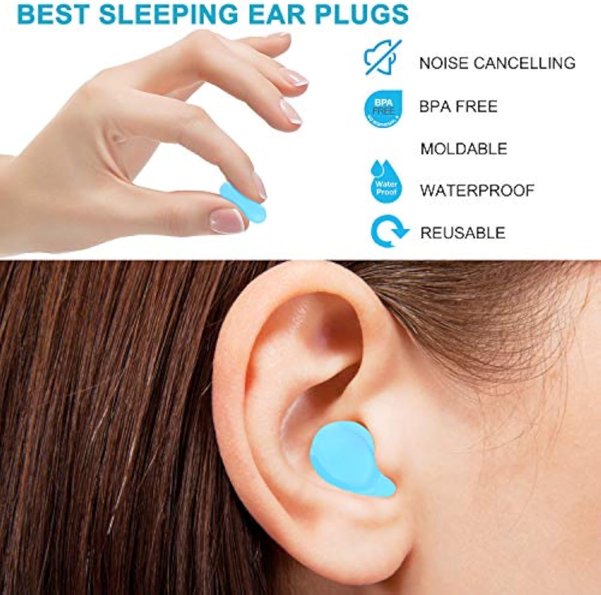 Reusable Silicone Ear Plugs, Waterproof 
