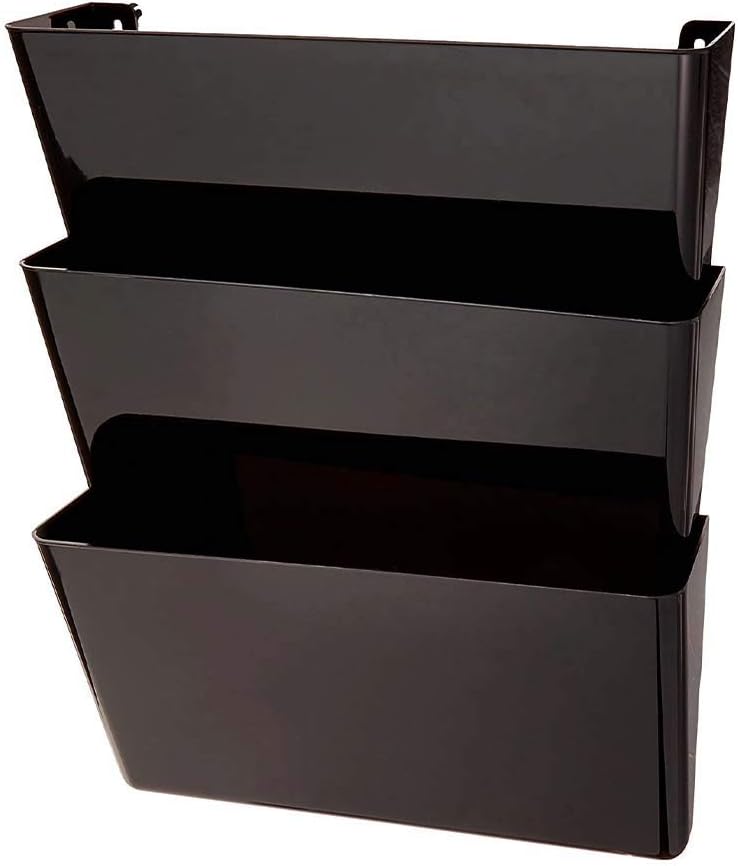 Deflecto 93604 Sustainable Office DocuPocket, Recycled Content, Wall File Organizer, Stackable, Letter Size, Black, Set of 3, 13"W x 7"H x 4"D : Hanging Wall Files : Office Products