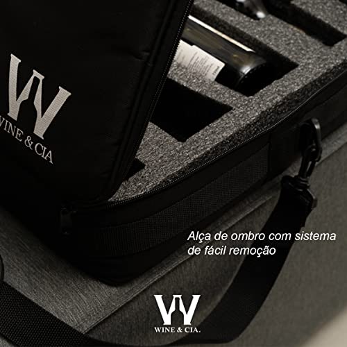 Bolsa Mala Para Transportar 6 Garrafas Vinho em Viagens Com Espuma De Proteção Anti Shock Wine & Companhia (Preto)