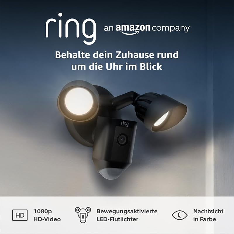 Flutlichtkamera Plus Kabel (Floodlight Cam Wired Plus) | Überwachungskamera aussen mit WLAN, HD-Video, LED-Flutlicht, Nachtsicht, Bewegungserfassung & Sirene | Alexa-kompatible Sicherheitskamera