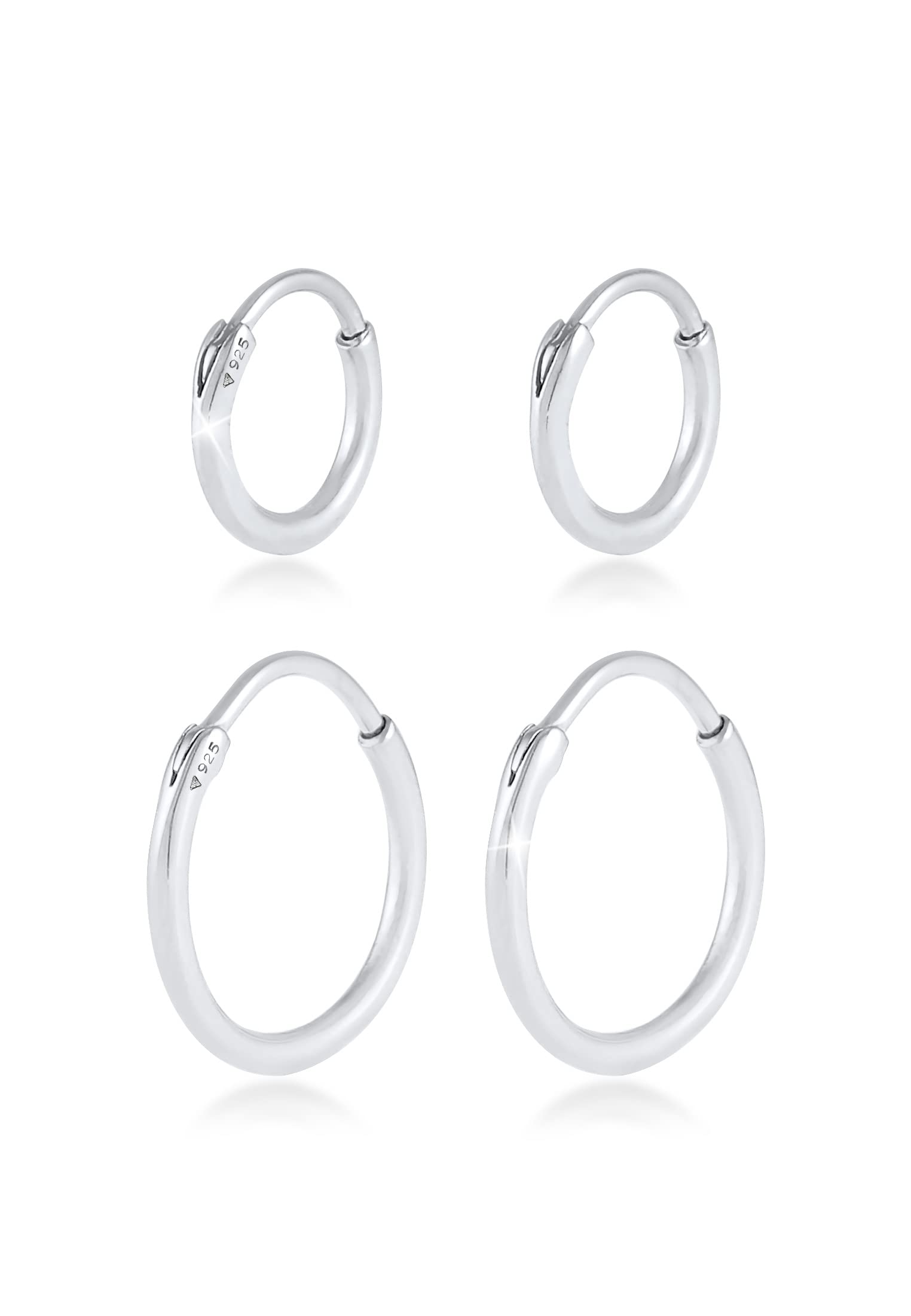 Kuzzoi Men's hoop earrings set, round, 2 pairs of classic earrings, polished, earrings for men, hoop earrings made of 925 sterling silver