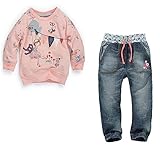 StylesILove Pattern Sweatshirt and Jeans Little Girl Outfit