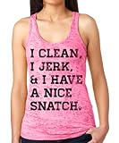Superluxe Womens I Clean, Jerk & Have a Nice Snatch Funny Lifting Tank Top, Large, Neon Pink