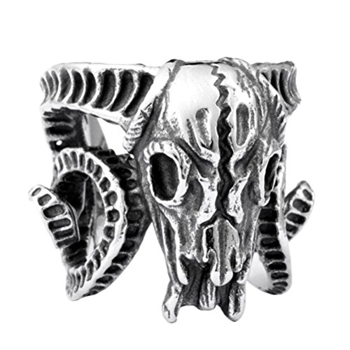 Inreng men s stainless steel biker ring vintage goat horn skull s…