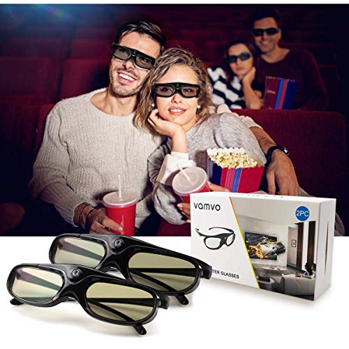 DLP LINK 144 Hz Ultra-Clear HD 3D Glasses,Vamvo Active Rechargeable 3D Shutter Glasses for All 3D DLP Projectors - BenQ, Optoma, Dell, Mitsubishi, Samsung, Acer, Vivitek, NEC, Sharp, ViewSonic & Endle