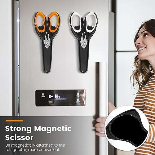 2 Pack Ultra Sharp Kitchen Scissors with Magnetic Holder, Heavy Duty Kitchen Shears Meat Scissors, Multifunctional Stainless Steel Cooking Poultry Scissors for Household School Picnic