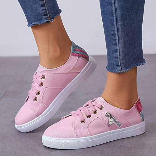 POPNINGKS Athletic Running Walking Shoes for Women Loafers Slip On Flats Espadrilles Shoes Tennis Trainer Sneakers Size 5-9 Pink