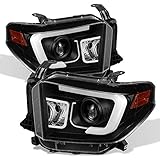 For 2014-2017 Tundra Pickup Black Bezel 3D DRL Daylight LED Strip Projector Headlights Front Lamps Pair