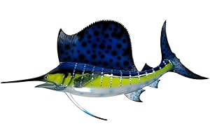 TG,LLC Treasure Gurus 48" Florida Striped Blue Sailfish Trophy Taxidermy Hand Painted Wall Mount Plaque
