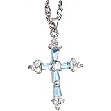 RIZILIACross Pendant with 18" Chain & Trapezoid Round Cut CZ [Multi-Color] in White Gold Plated, Simple Modern Elegant