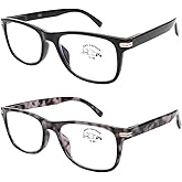 DOOViC Reading Glasses 2 Pack Blue Light Blocking Black/Tortoise Spring Hinge Quality Readers for Men and Women Anti Eyestrain 1.00 Strength