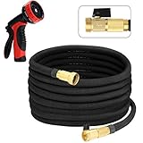 RAINLAX 50ft Garden Hose, All New Expandable Water Hose with Double Latex Core, 3/4 Solid Brass Fittings, Extra Strength Fabric - Flexible Expanding Hose with 10 Pattern Spray Nozzle