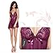 QYUHE Women's Sexy Lingerie Sets Lcae Babydolls Mini Nightwear 2 Pieces Mesh Chemises and G-String Pruple L