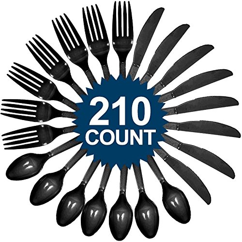 Amscan Big Party Pack Window Box Cutlery Set | Jet Black | 210 ct. | Party Supply