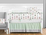 Sweet Jojo Designs 9-Piece Grey, Coral and Mint Woodland Arrow Crib Bed Bedding Set with Bumper for a Newborn Baby Girl