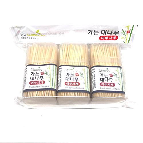 High Quality Bamboo Wooden Thin Toothpicks with Holder, 3 Packs x 300 pcs